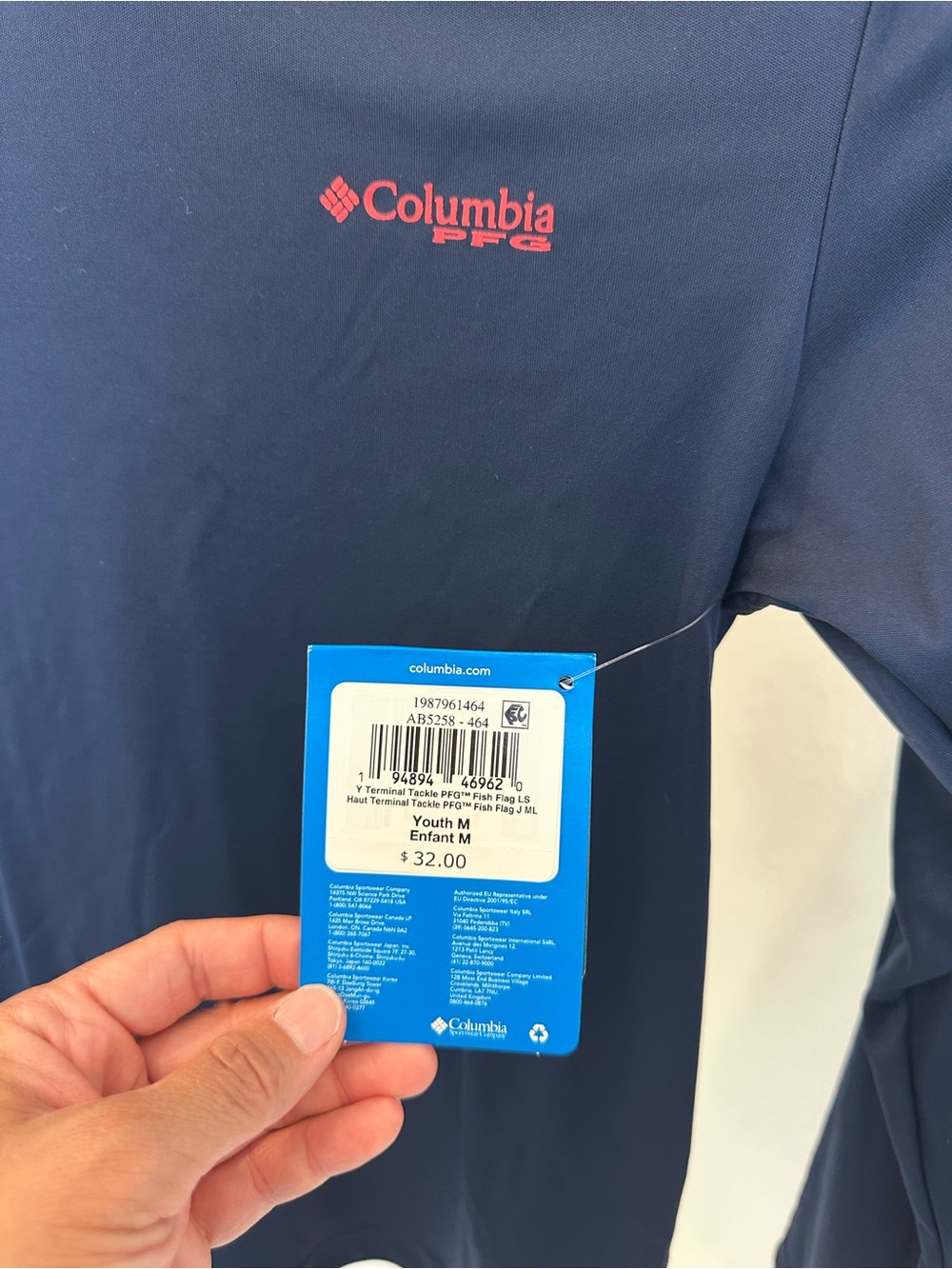 NWT Kids Columbia Navy Long Sleeve Fish Flag Shirt size M 10/12 - Picture 6 of 6